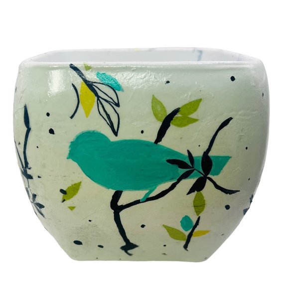 Libbey Glass Handmade Flower Votive Bowl Decoupaged Heavy Glass Curved Square - Picture 7 of 16